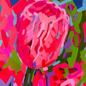 Modern Impressionism Painting Collectible Pink Tulip 12"x12" x .75" Cradled Wood